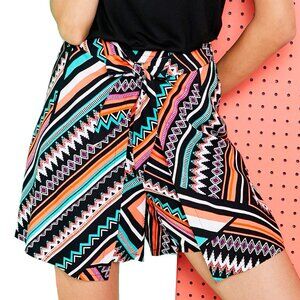 Simply Be Black Printed Tie Front Wrap Shorts Plus